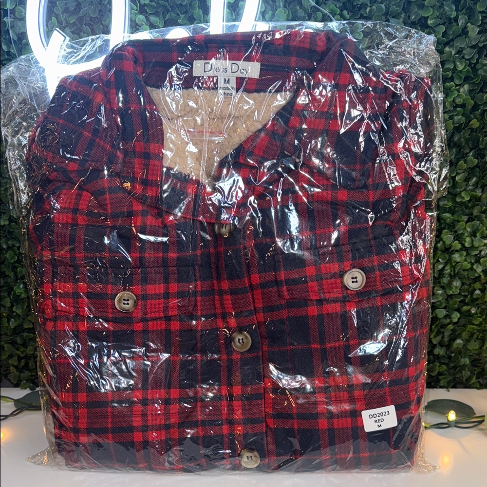 Plaid Red and Blue Teddy Jacket for Women - Picture 4 of 5